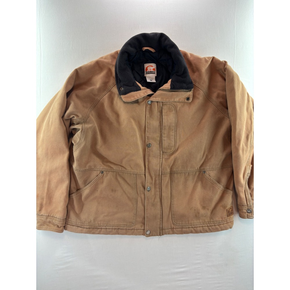 Sorel Mens XXL Tan Cotton Canvas Quilted Lined Work Jacket Fleece Colr 205IM5025